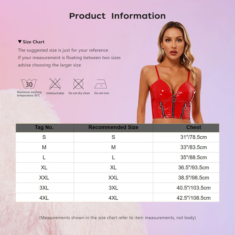 Womens Sling Vest - Sexy Camisole with Deep V Neck, Front Zipper, and Backless Design in Glossy Patent Leather for Clubwear and Rave Parties