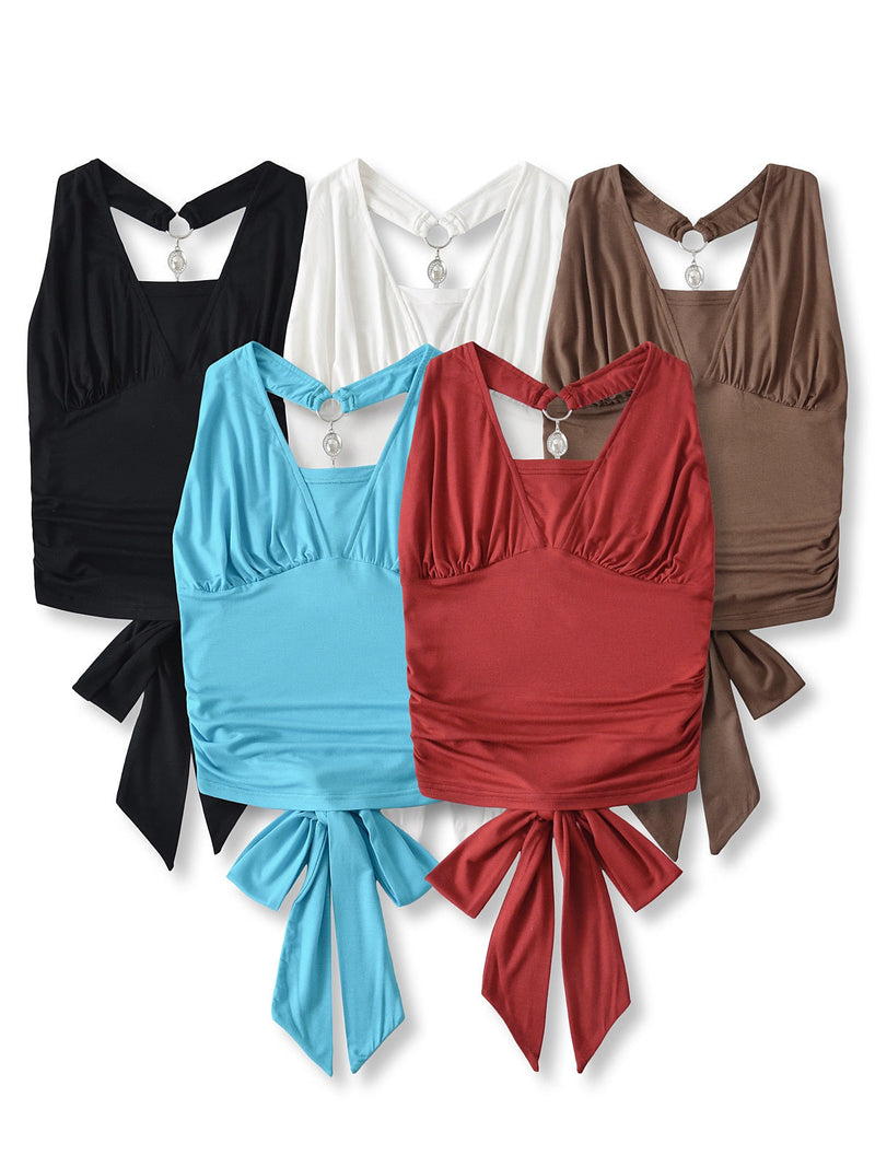Liber Summer Women's Backless Solid Color Tank tops&Camis