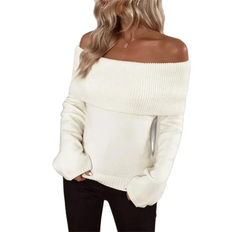 Tossy White Knit Sweater Pullover Female Off-Shoulder Slim Fashion Long Sleeve High Waist Backless Loose Knitwear Streetwear New