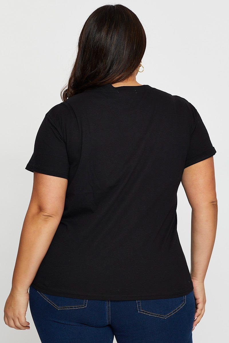 Black Graphic T-shirt Mystic Hawk Short Sleeve Cotton