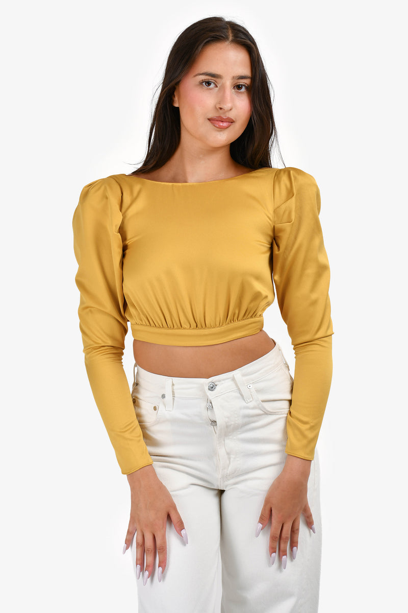 NBD Yellow Long Sleeve Backless Crop Top Size XS
