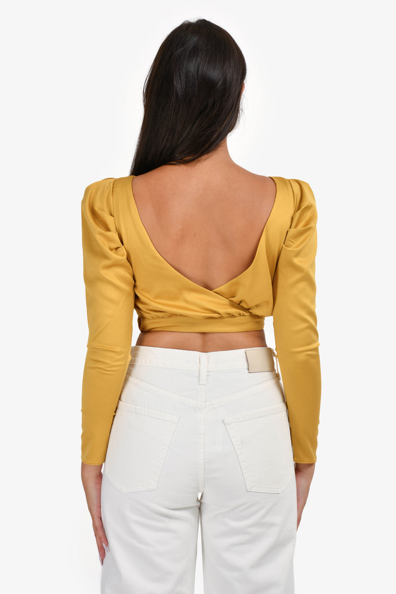 NBD Yellow Long Sleeve Backless Crop Top Size XS
