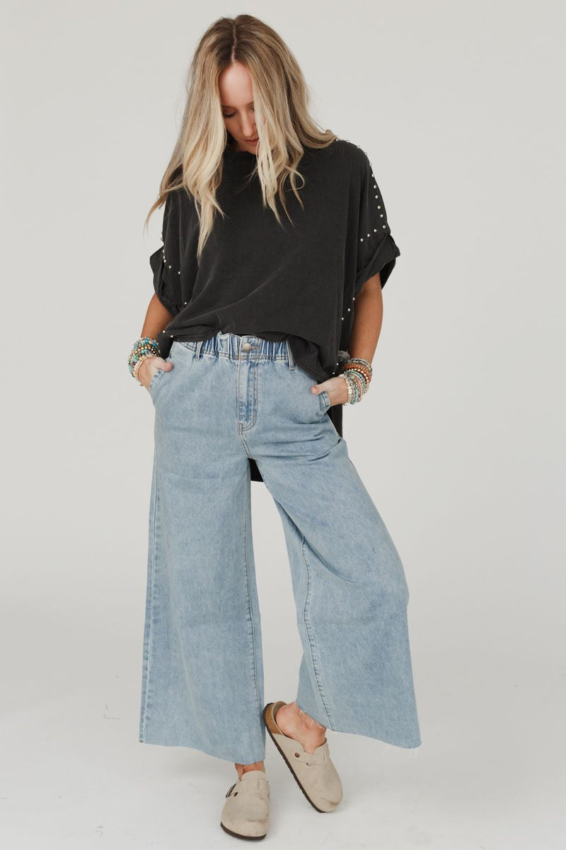 Simply You Wide Leg Jeans - Washed Denim
