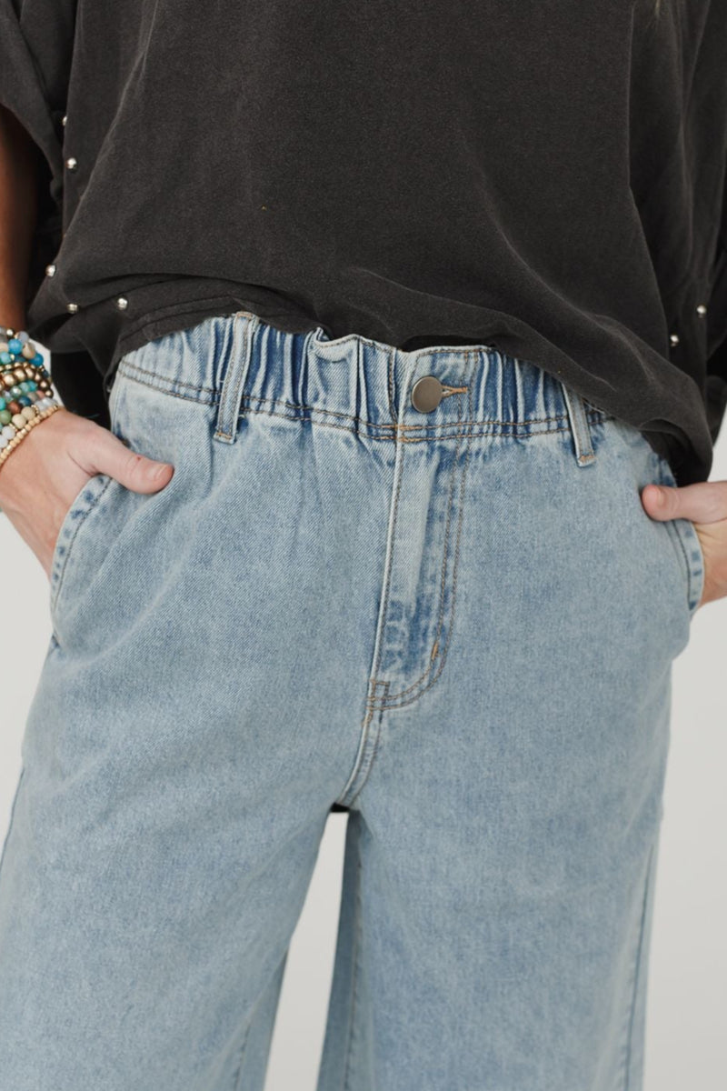 Simply You Wide Leg Jeans - Washed Denim