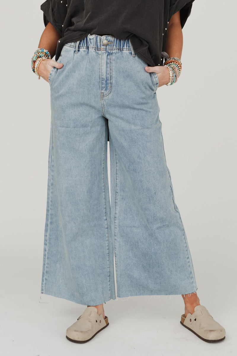Simply You Wide Leg Jeans - Washed Denim