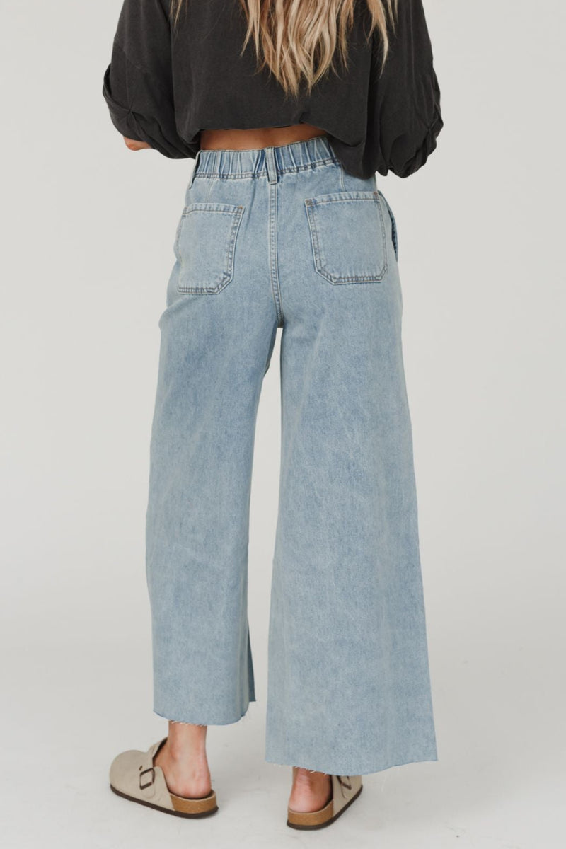 Simply You Wide Leg Jeans - Washed Denim