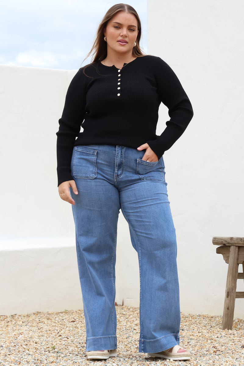 Cindy Wide Leg Jean in Mid Denim Wash
