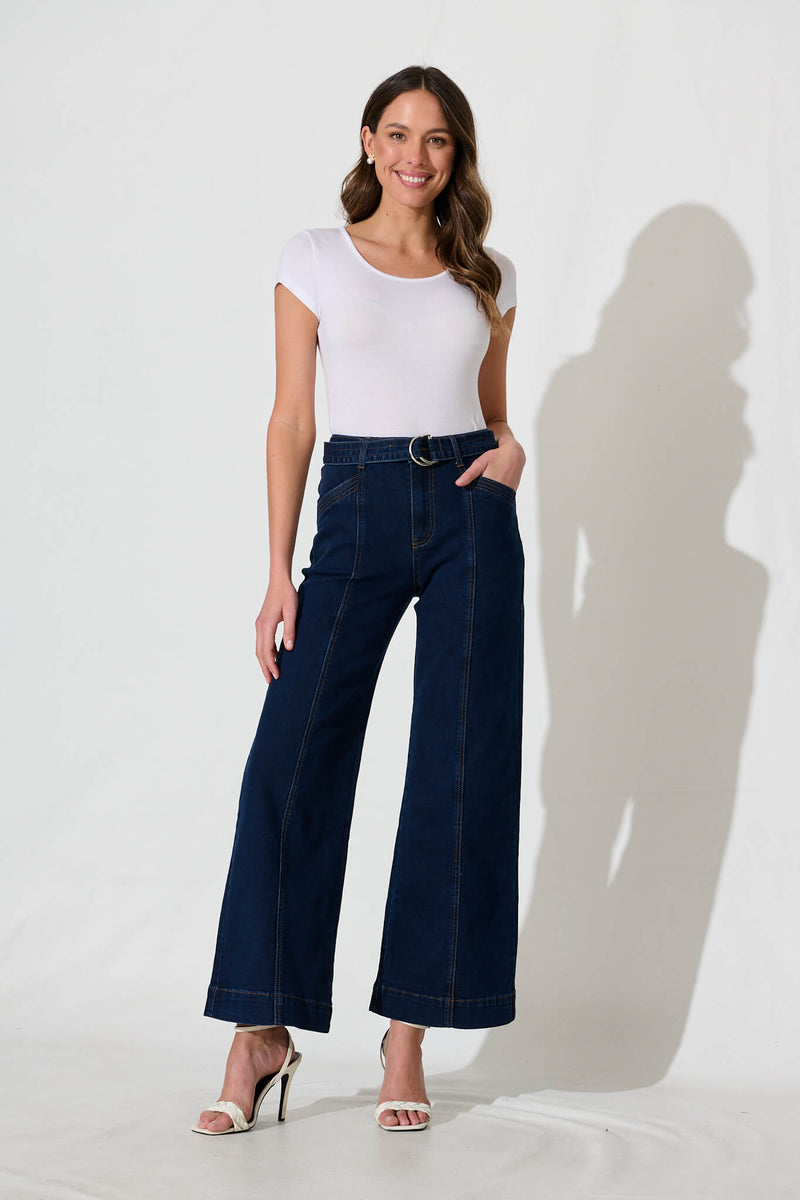 Daria High Rise Wide Leg Jean In Dark Blue Denim