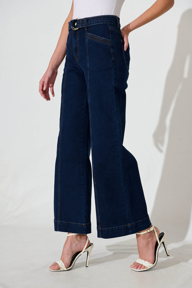 Daria High Rise Wide Leg Jean In Dark Blue Denim