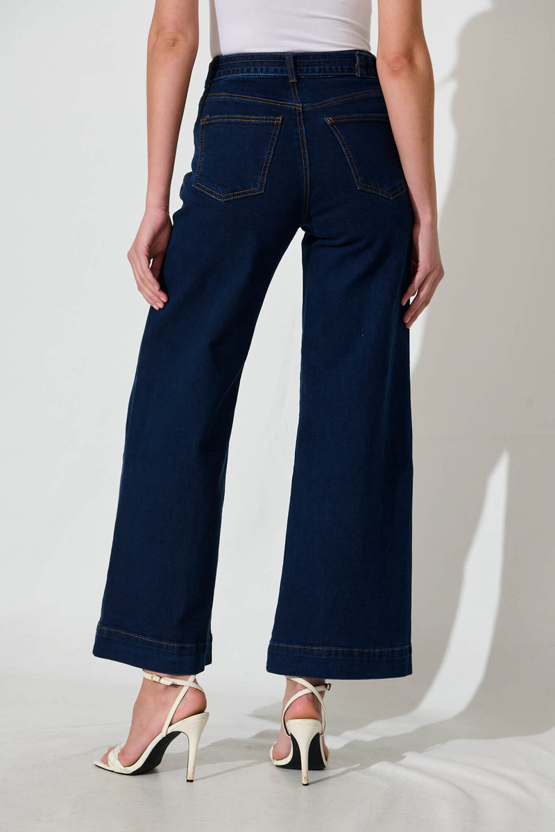 Daria High Rise Wide Leg Jean In Dark Blue Denim
