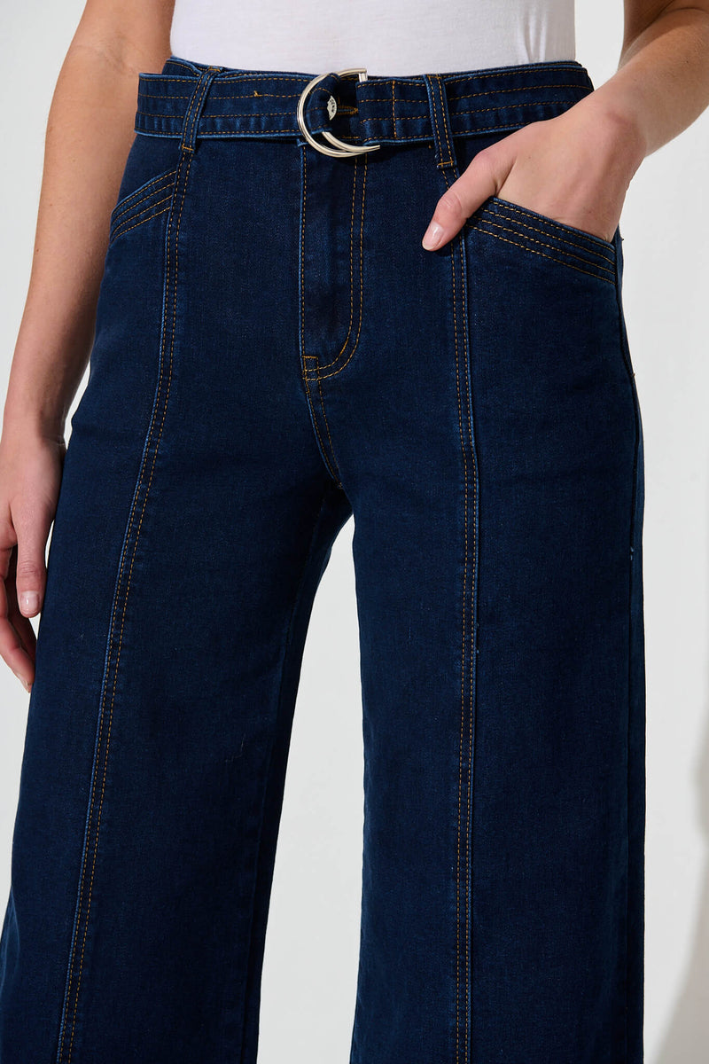 Daria High Rise Wide Leg Jean In Dark Blue Denim
