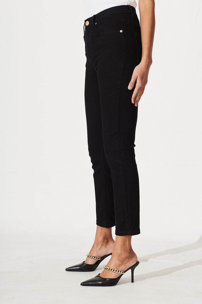 Ace Mid Rise Straight Leg Jean In Black Denim