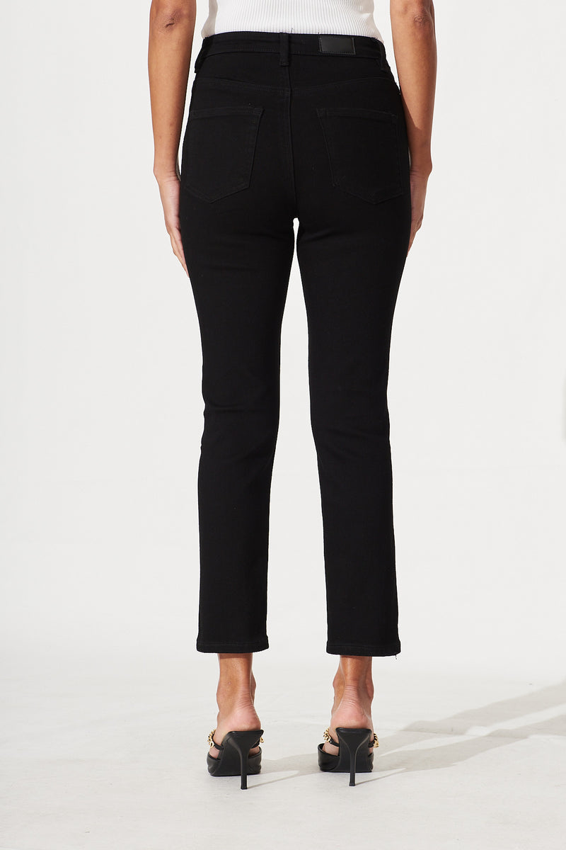 Ace Mid Rise Straight Leg Jean In Black Denim
