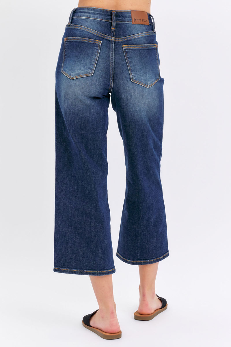 Judy Blue Mid Rise Tummy Control Wide Leg Crop Denim Jeans 88876