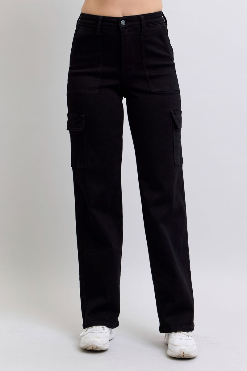 Judy Blue High Waist Cargo Wide Leg Black Denim Jeans 88886