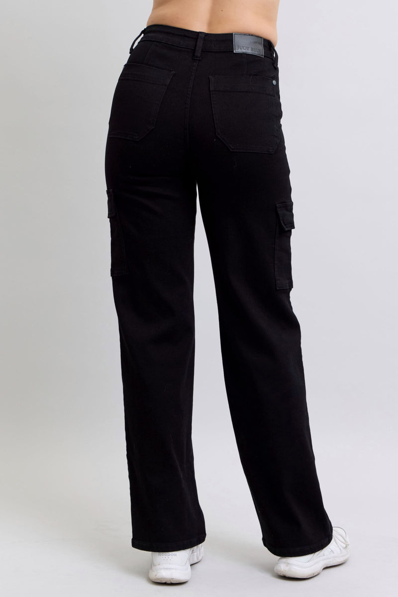 Judy Blue High Waist Cargo Wide Leg Black Denim Jeans 88886