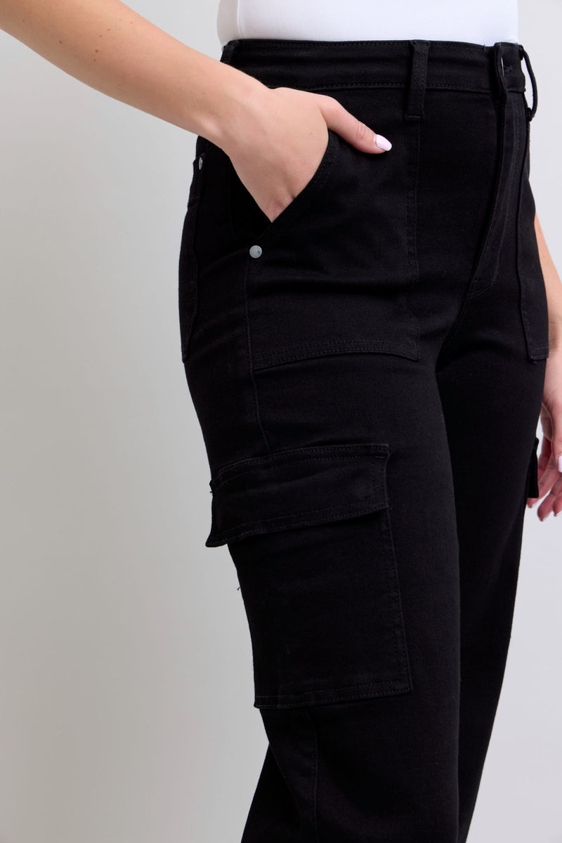 Judy Blue High Waist Cargo Wide Leg Black Denim Jeans 88886