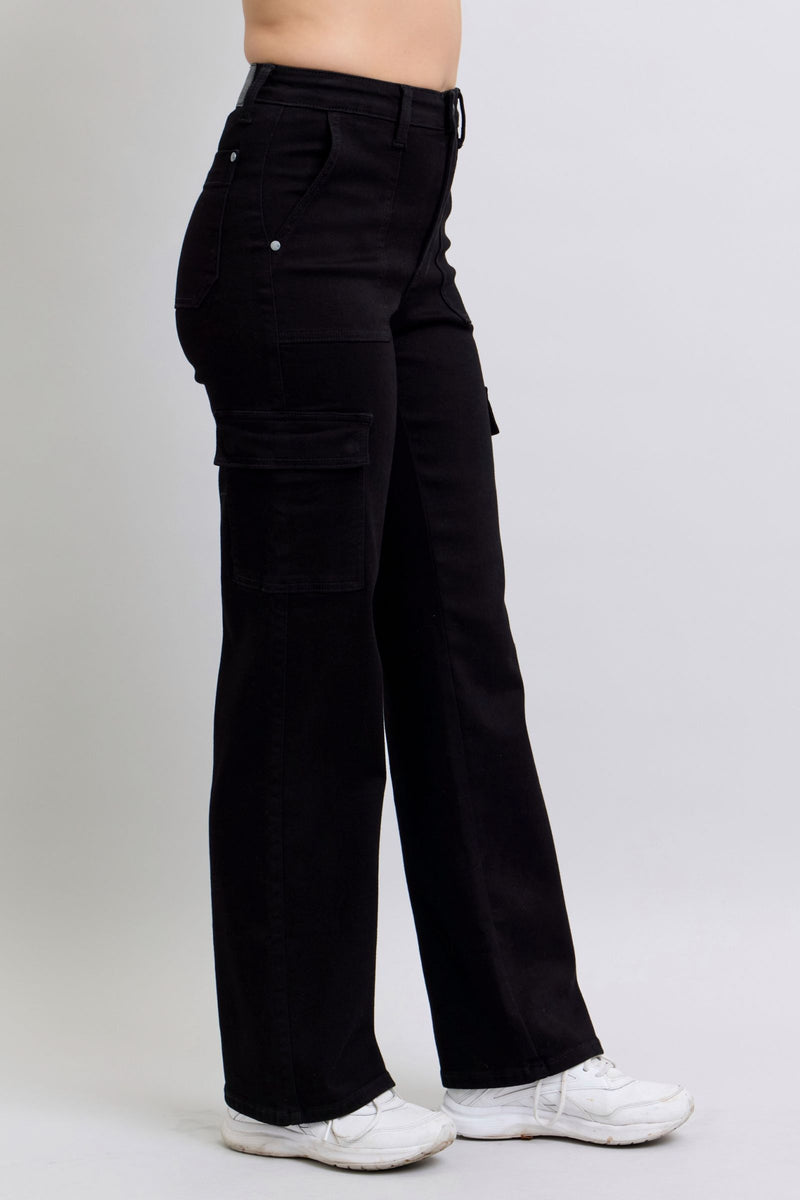 Judy Blue High Waist Cargo Wide Leg Black Denim Jeans 88886