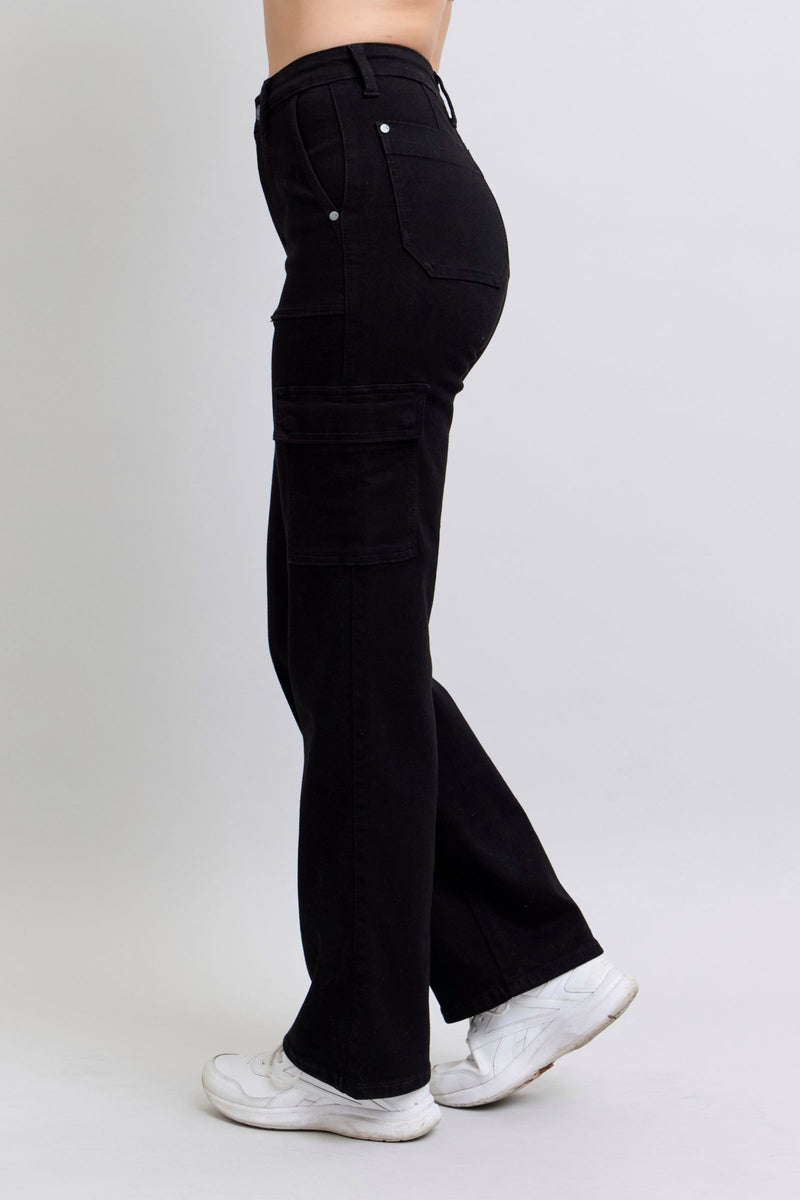 Judy Blue High Waist Cargo Wide Leg Black Denim Jeans 88886