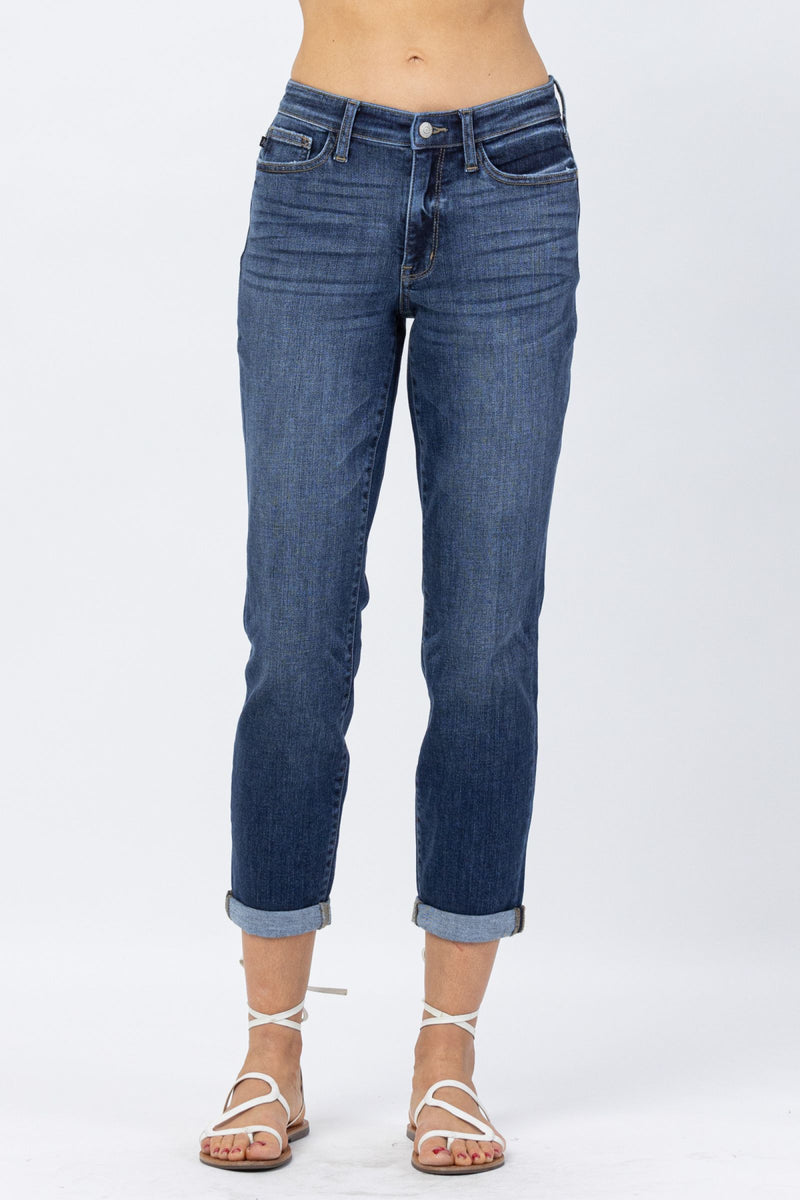 Judy Blue Mid Rise Cuffed Boyfriend Denim Jeans 82368