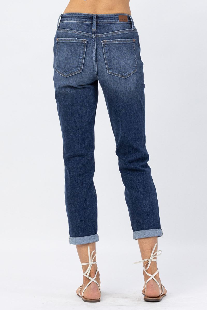 Judy Blue Mid Rise Cuffed Boyfriend Denim Jeans 82368