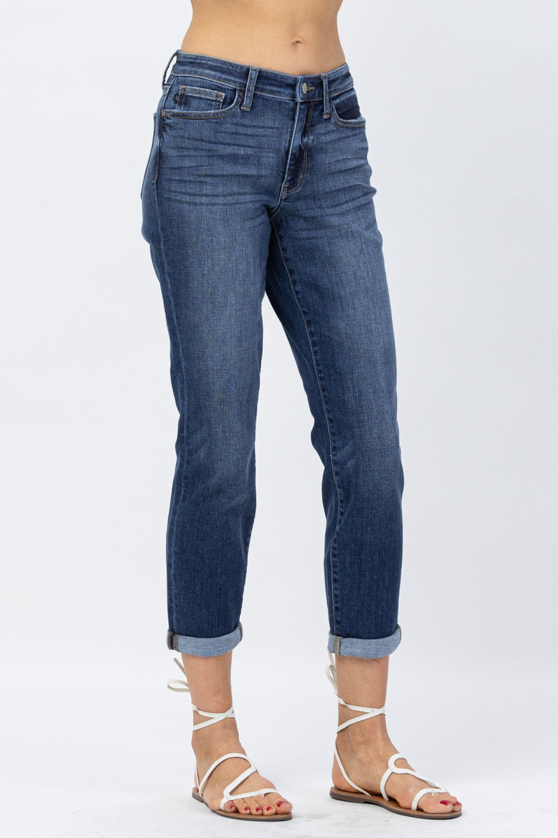 Judy Blue Mid Rise Cuffed Boyfriend Denim Jeans 82368