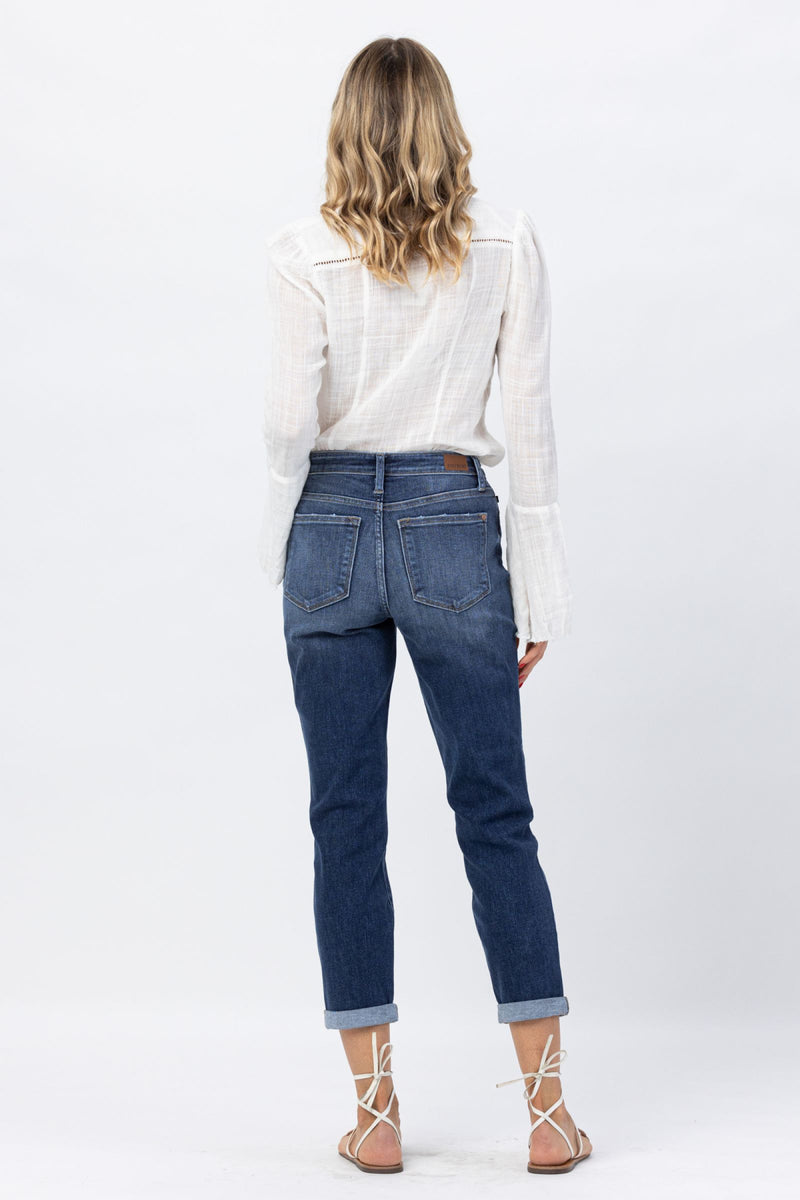 Judy Blue Mid Rise Cuffed Boyfriend Denim Jeans 82368