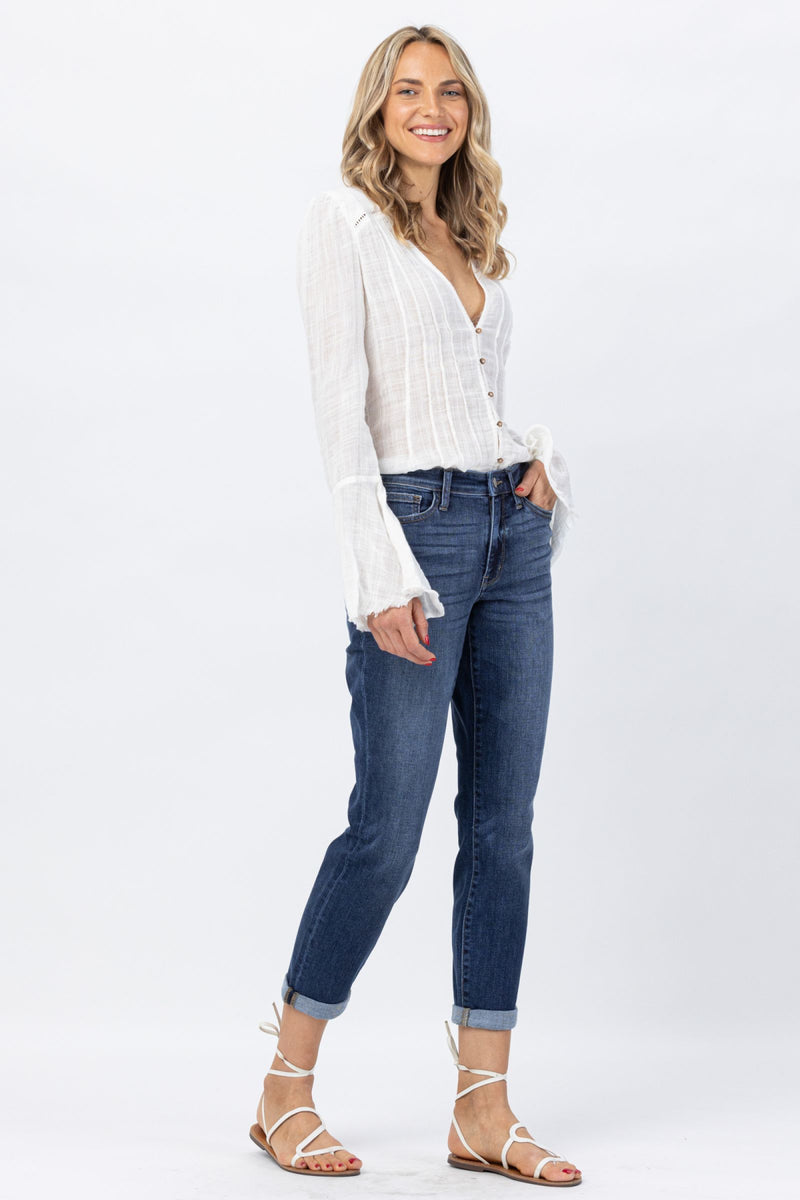 Judy Blue Mid Rise Cuffed Boyfriend Denim Jeans 82368