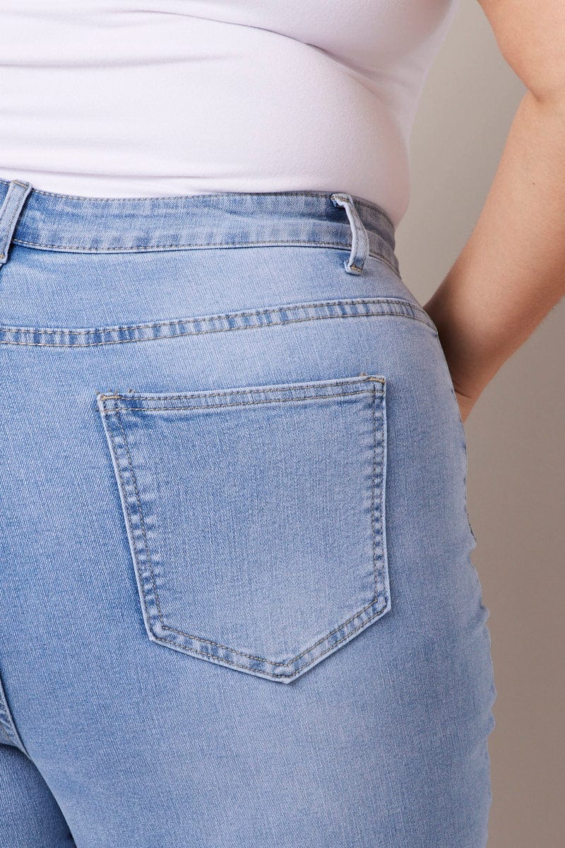 Denim Skinny Jeans High Rise Knee Slit