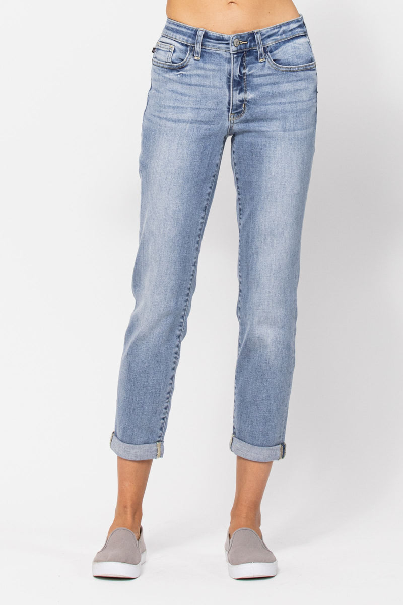 Judy Blue Mid Rise Bleach Wash Boyfriend Denim Jeans 82335