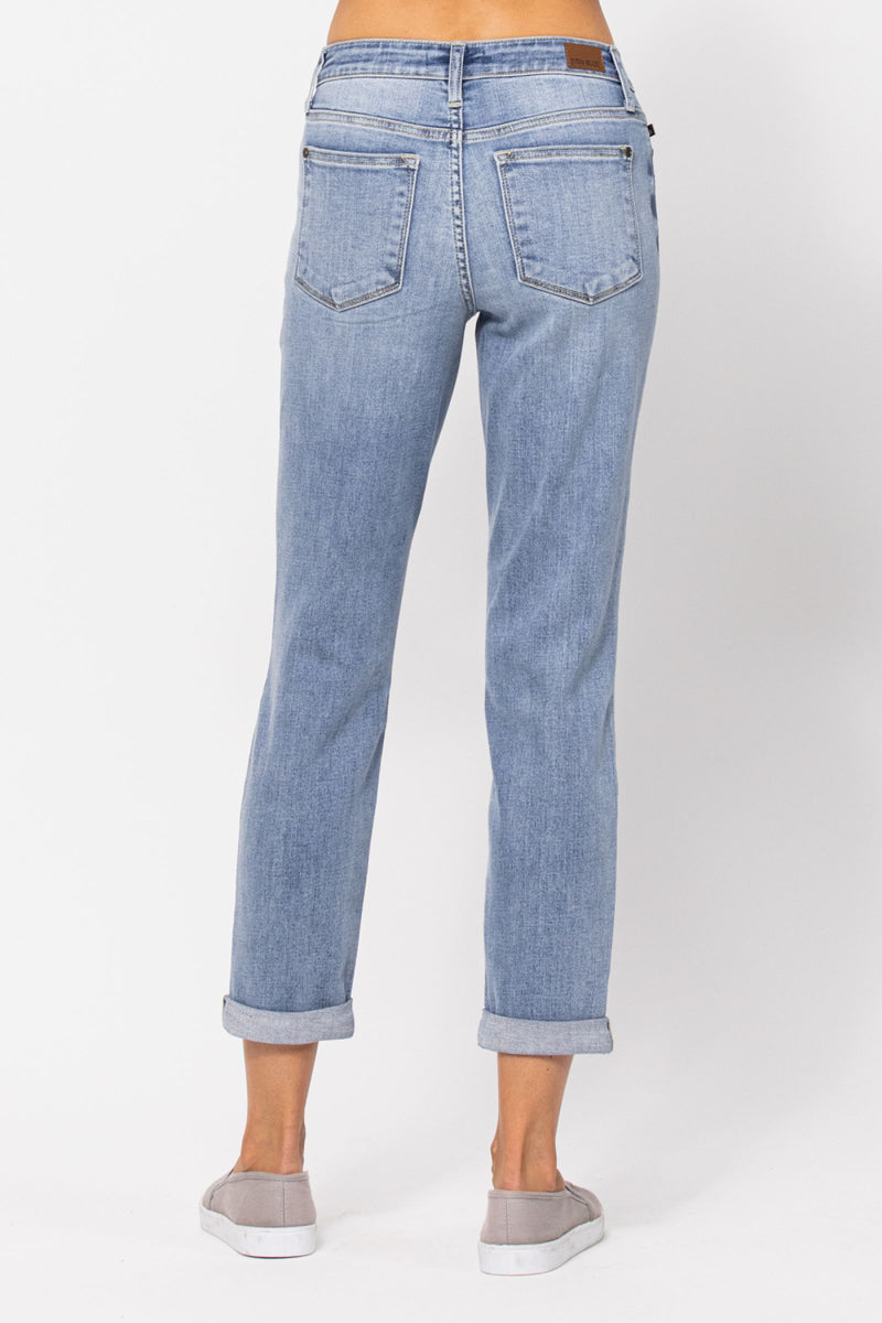 Judy Blue Mid Rise Bleach Wash Boyfriend Denim Jeans 82335