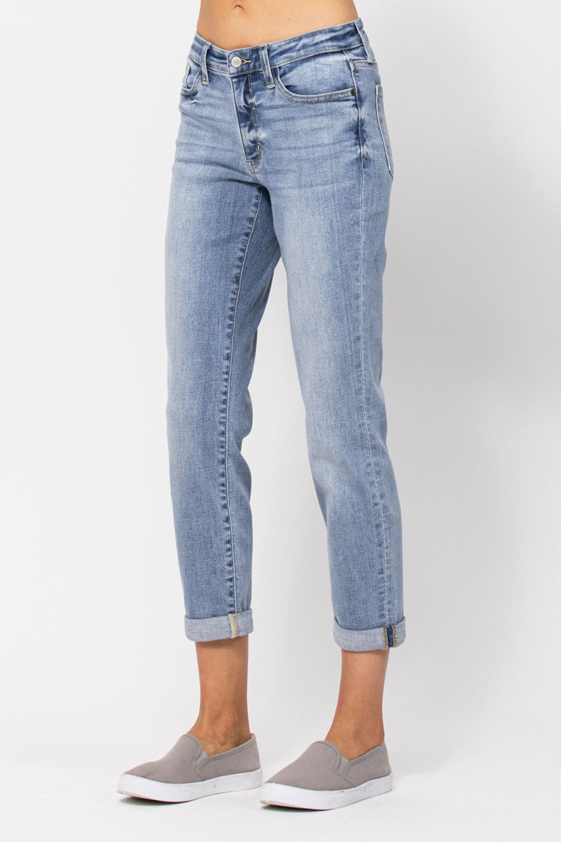 Judy Blue Mid Rise Bleach Wash Boyfriend Denim Jeans 82335