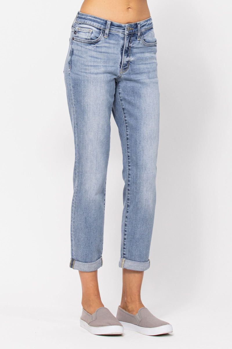 Judy Blue Mid Rise Bleach Wash Boyfriend Denim Jeans 82335