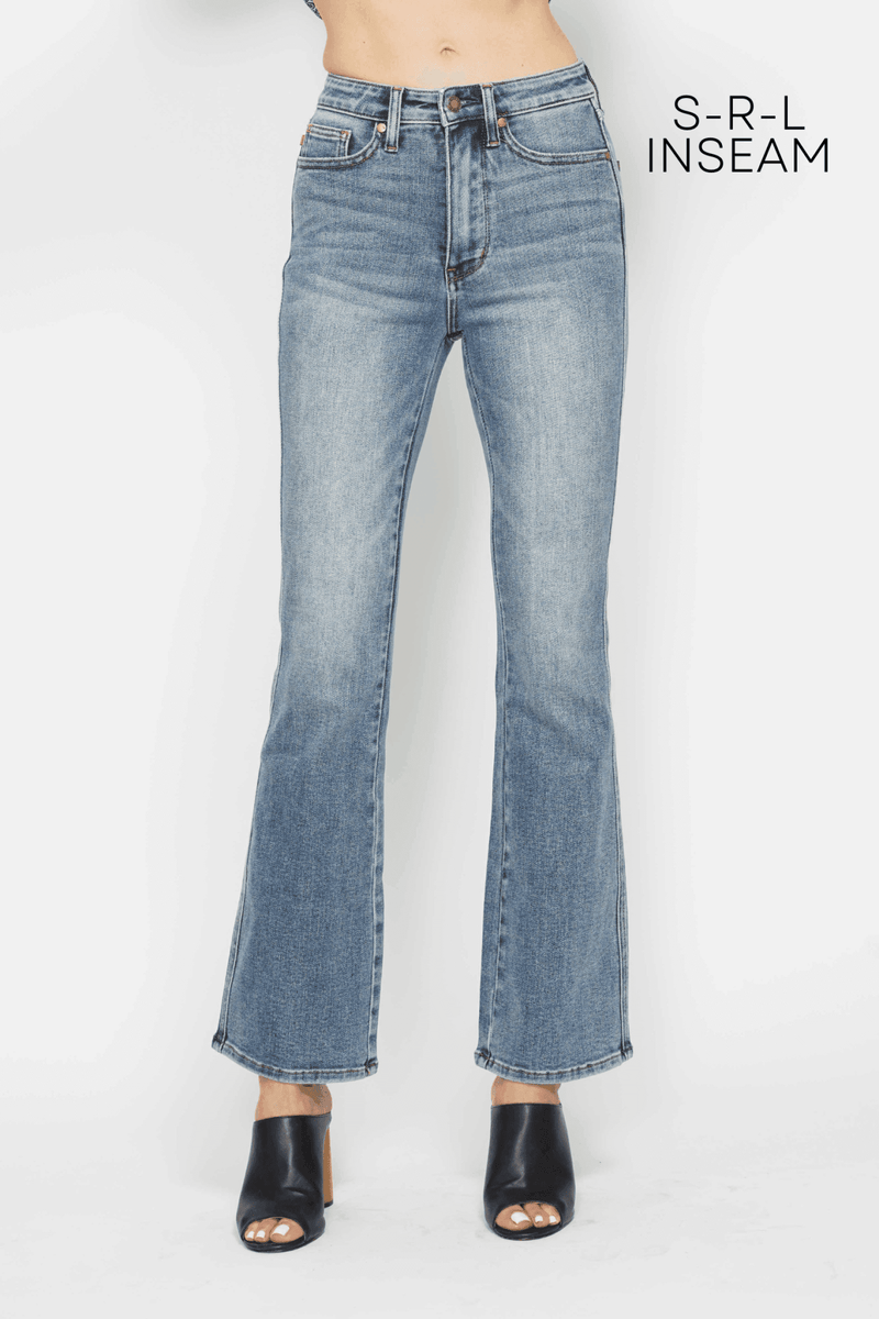 Judy Blue High Waist Tummy Control Back Pocket Embroidery Bootcut Denim Jeans 88783 - 3 Inseam Options: Short, Regular, Long