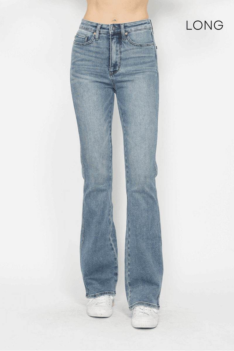 Judy Blue High Waist Tummy Control Back Pocket Embroidery Bootcut Denim Jeans 88783 - 3 Inseam Options: Short, Regular, Long