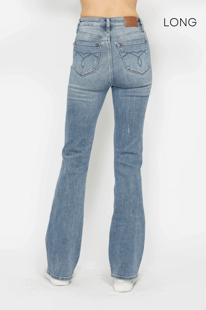 Judy Blue High Waist Tummy Control Back Pocket Embroidery Bootcut Denim Jeans 88783 - 3 Inseam Options: Short, Regular, Long