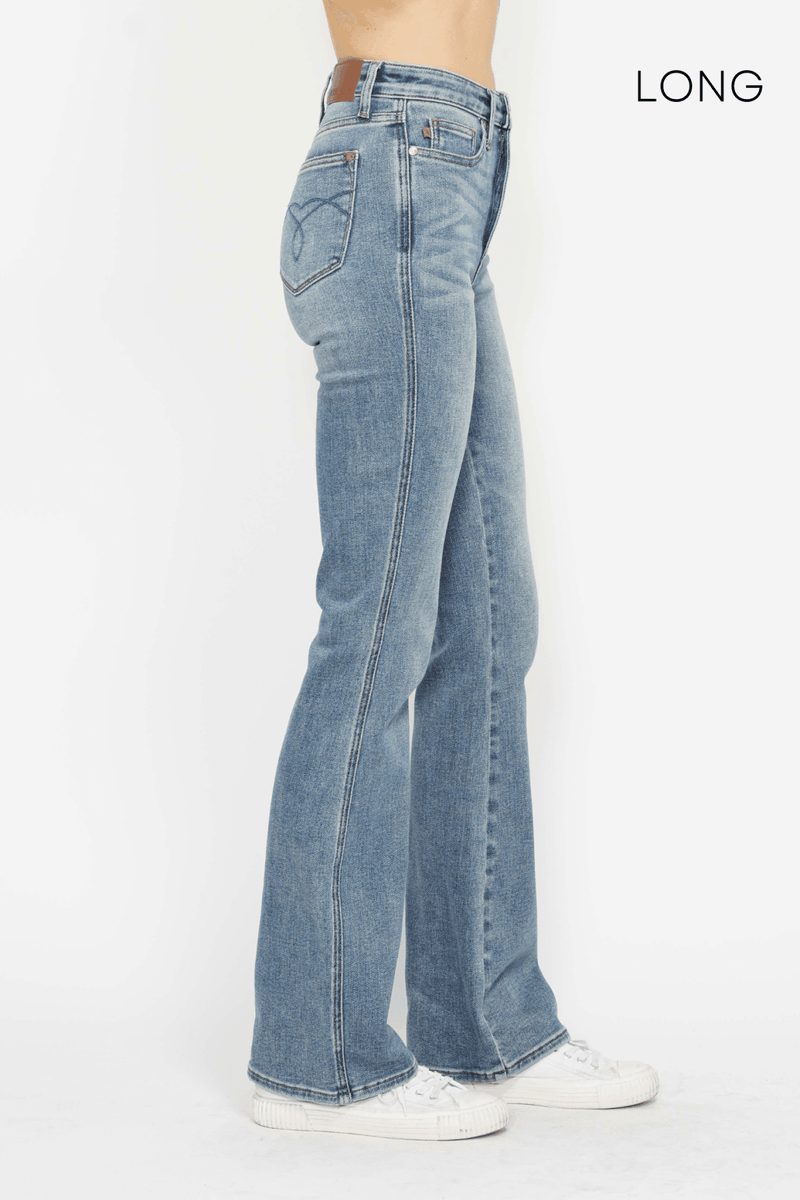 Judy Blue High Waist Tummy Control Back Pocket Embroidery Bootcut Denim Jeans 88783 - 3 Inseam Options: Short, Regular, Long