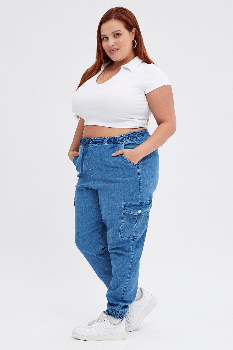 Denim Cargo Denim Jeans High Rise