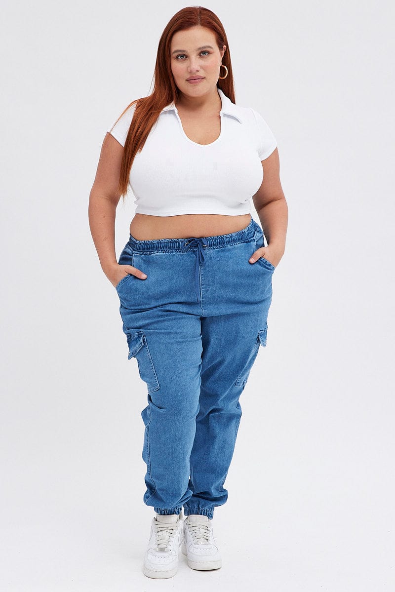 Denim Cargo Denim Jeans High Rise