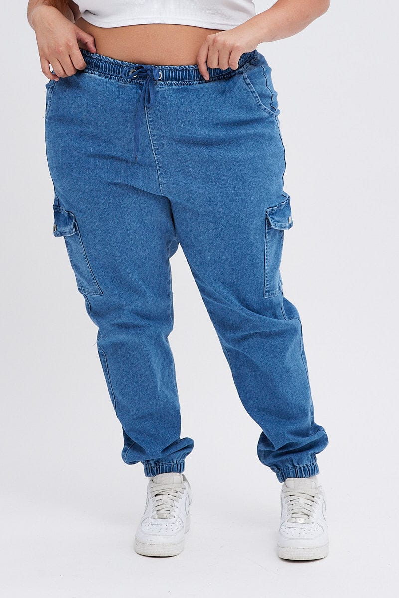 Denim Cargo Denim Jeans High Rise