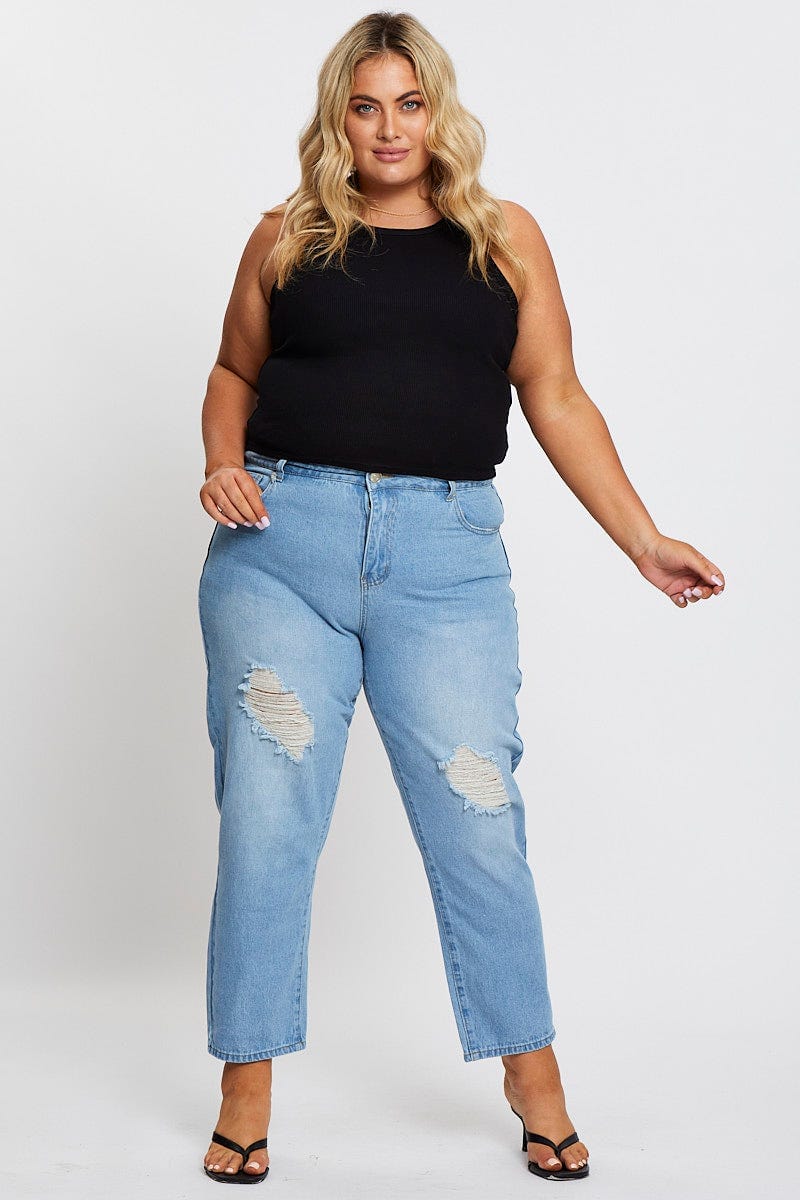 Blue High Rise Straight Denim Jeans