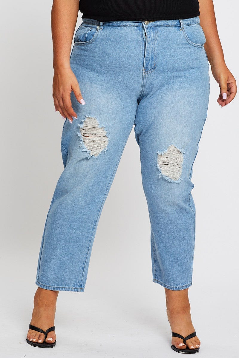 Blue High Rise Straight Denim Jeans