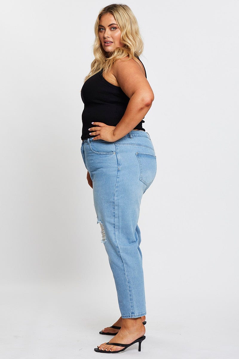 Blue High Rise Straight Denim Jeans