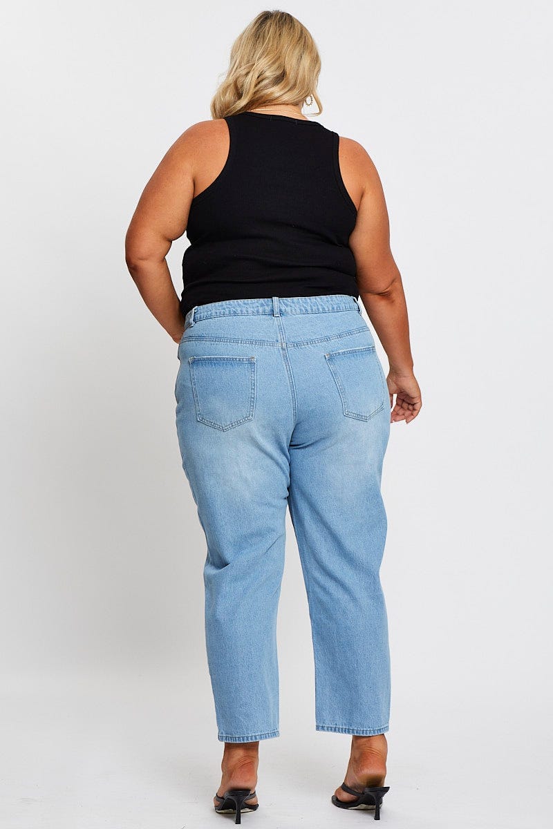 Blue High Rise Straight Denim Jeans
