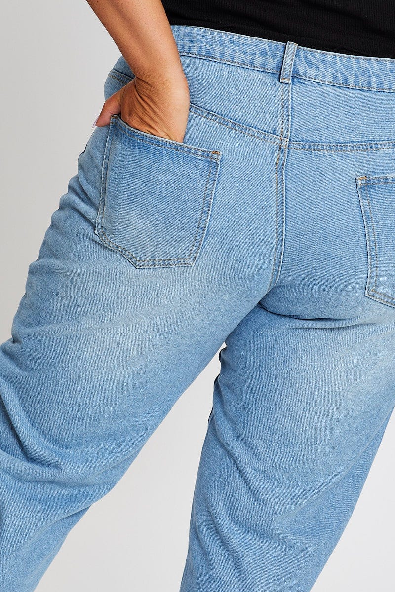 Blue High Rise Straight Denim Jeans