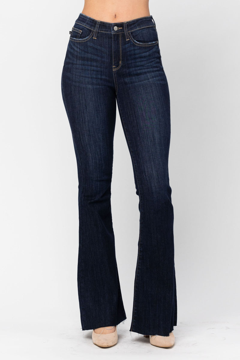 Judy Blue High Waist Raw Hem Tall/Long Flare Denim Jeans 82343