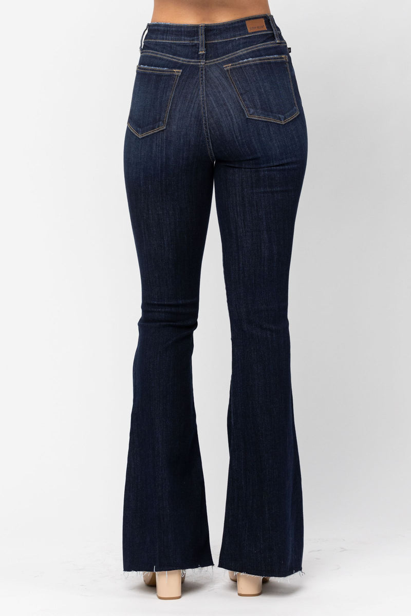 Judy Blue High Waist Raw Hem Tall/Long Flare Denim Jeans 82343