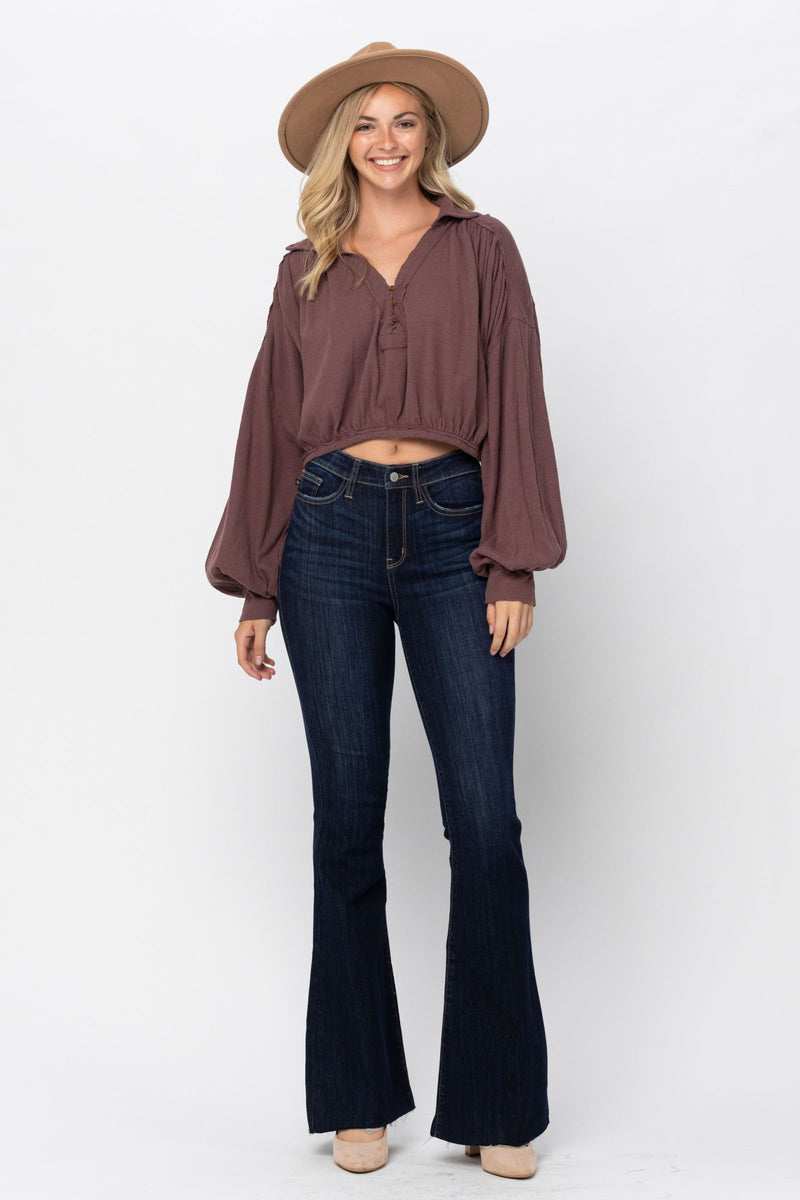 Judy Blue High Waist Raw Hem Tall/Long Flare Denim Jeans 82343
