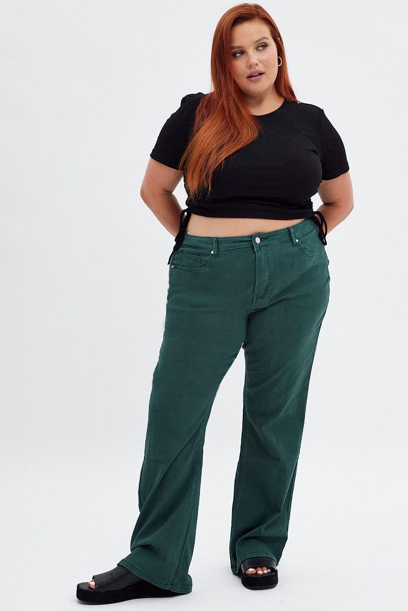 Green Flare Denim Jeans High Rise