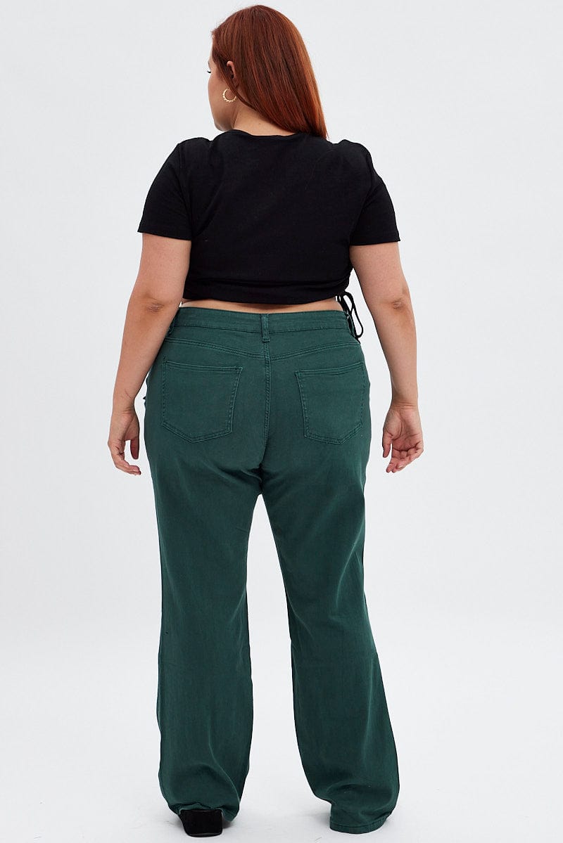 Green Flare Denim Jeans High Rise